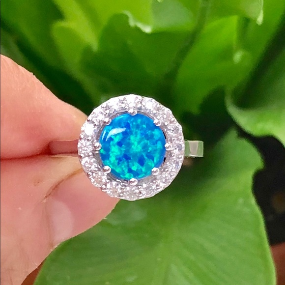 Light Blue Fire Opal Silver Ring October Stone - Picture 4 of 7